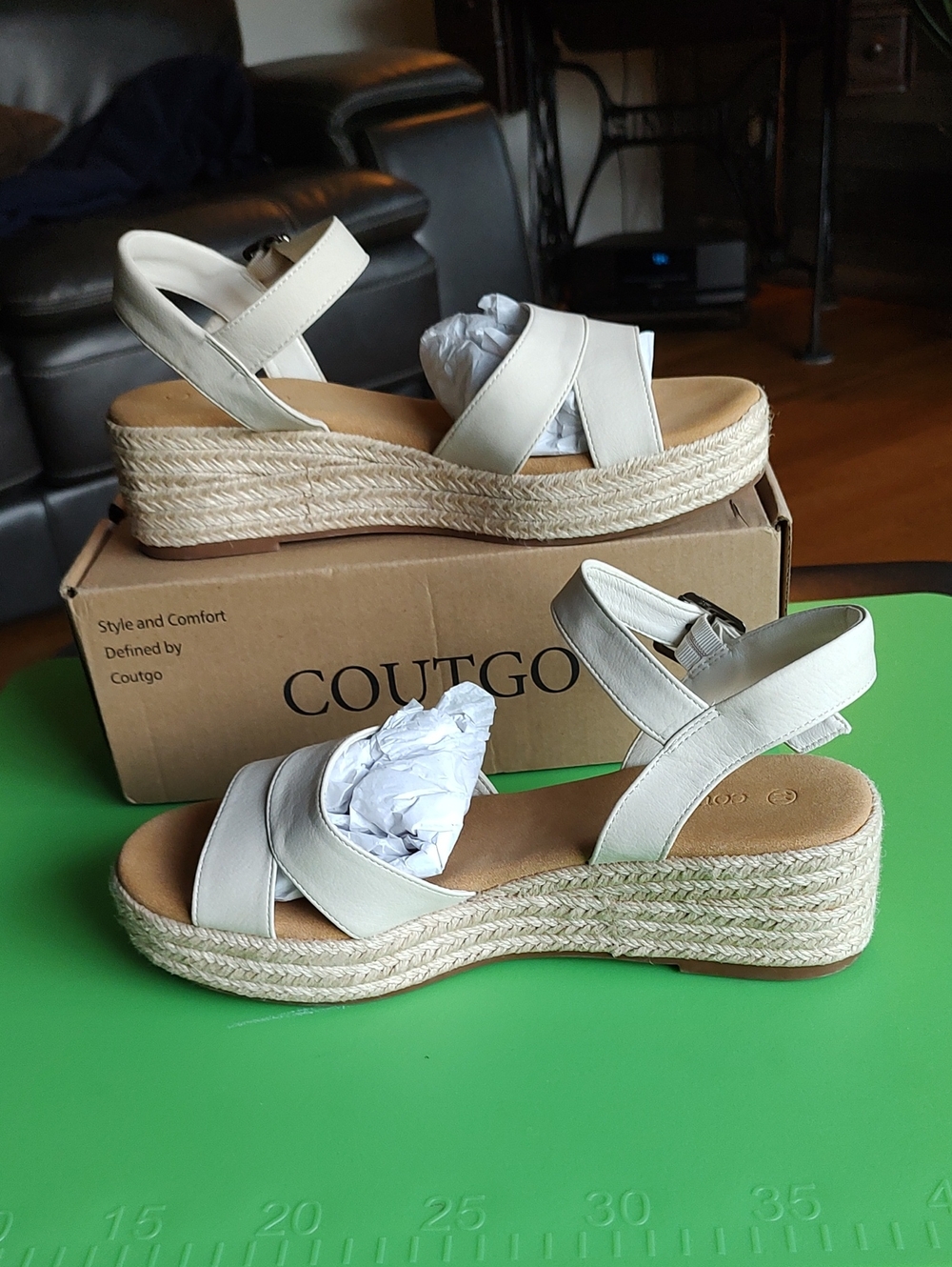 Coutgo Women's Cream Espadrille Wedge Sandals